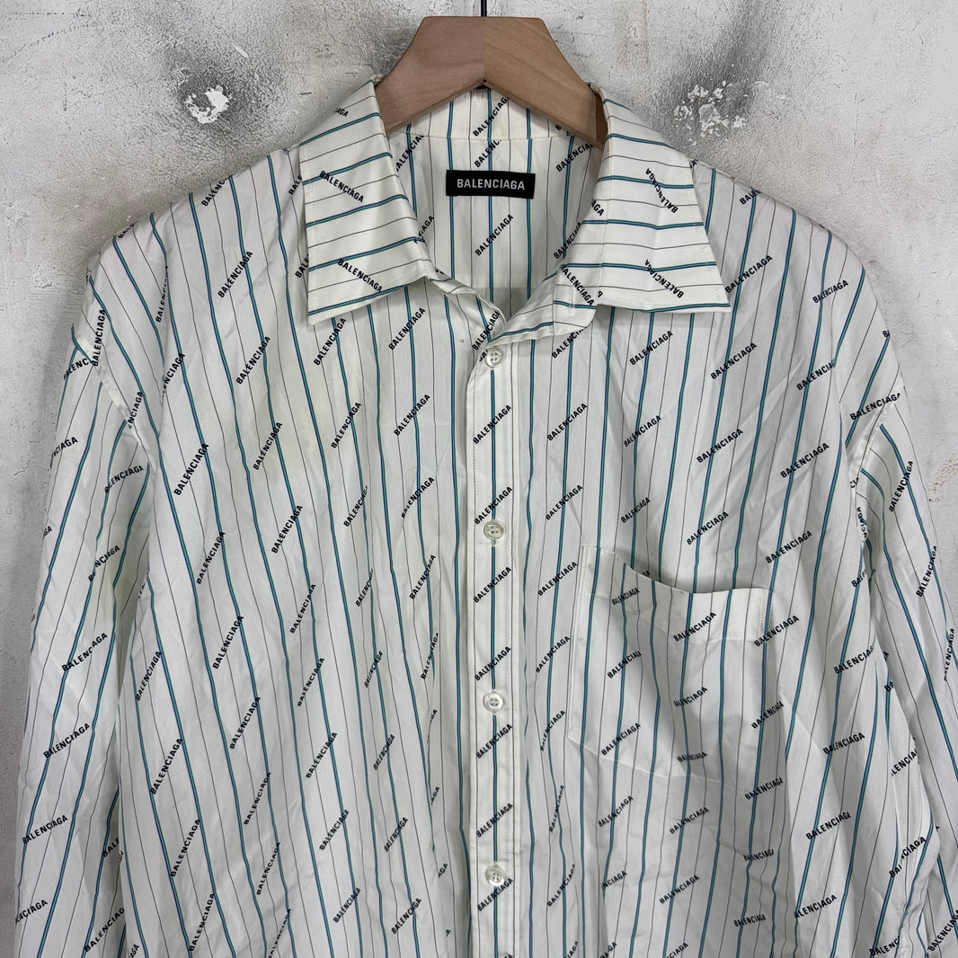 Balenciaga Striped Logo Print LS Shirt