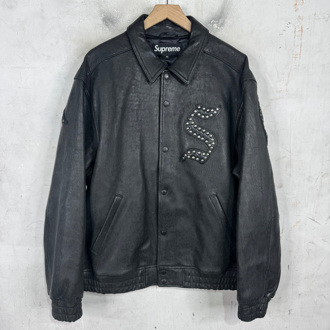 Supreme Pebbled Leather Studded Logo Jacket
