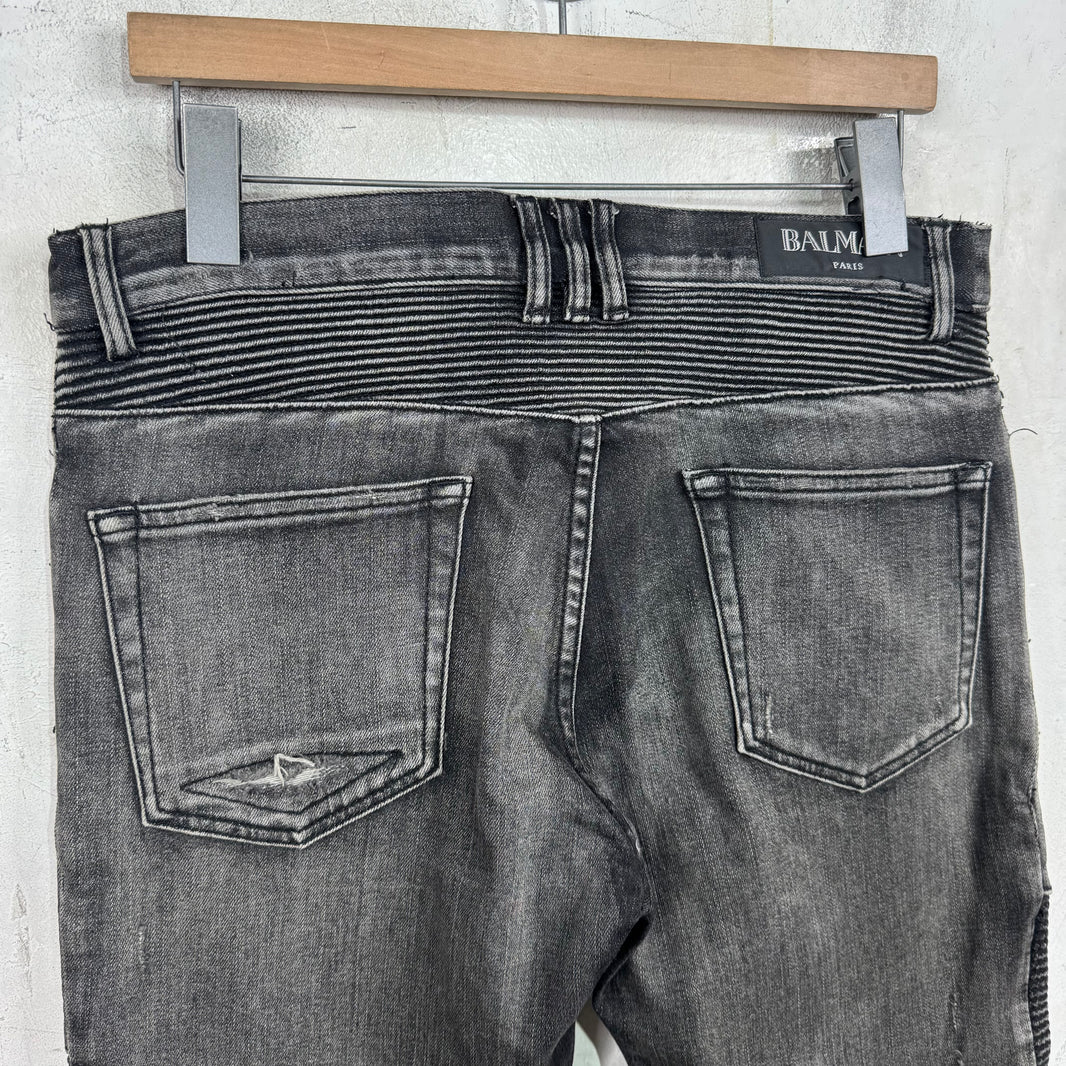 Balmain Altered Distressed Biker Jeans