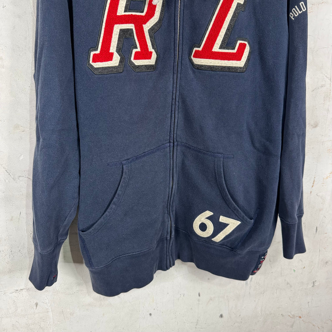 Ralph Lauren Navy Chenille RL Patch Zip Hoodie