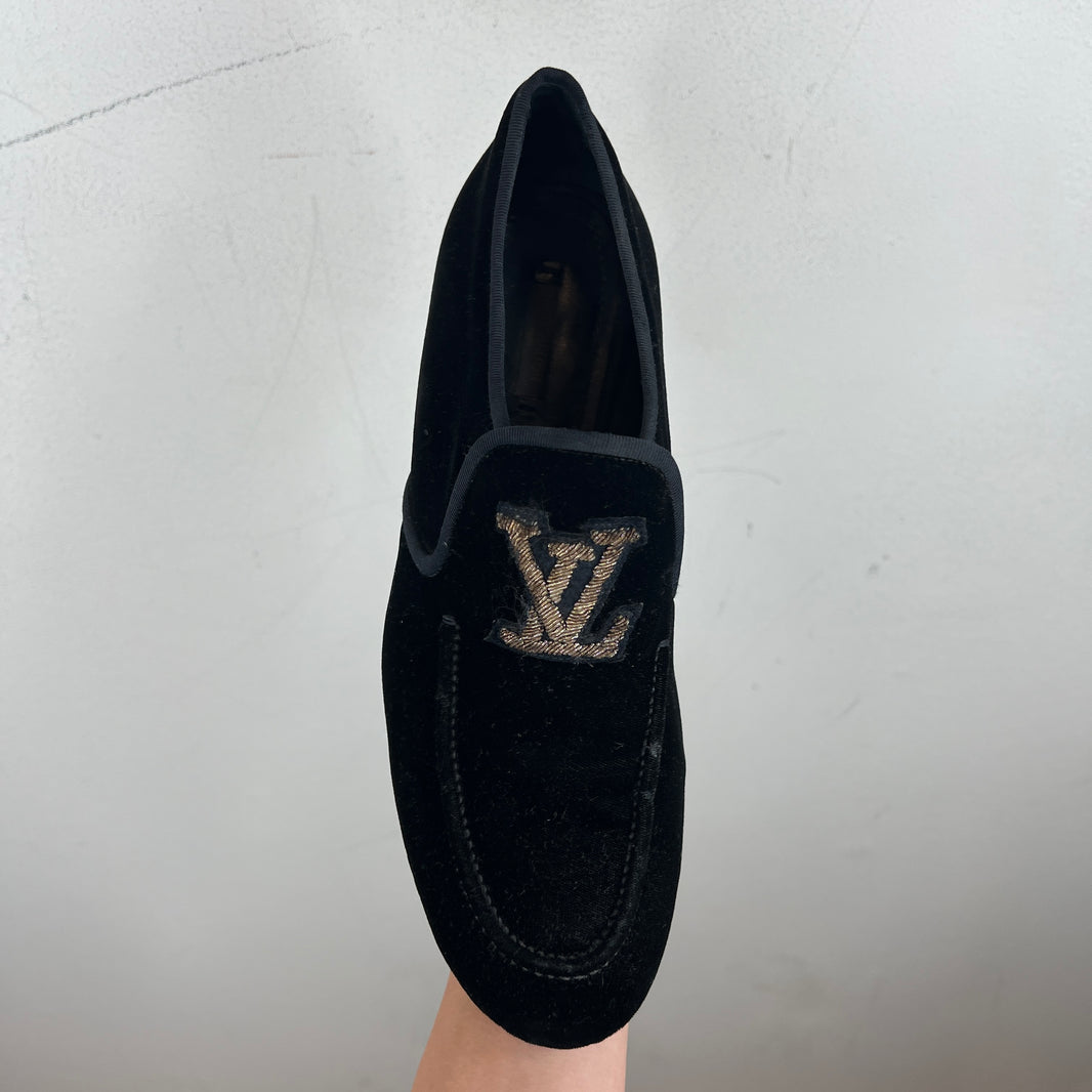 Louis Vuitton Emboirdered Velvet Slip On Loafers