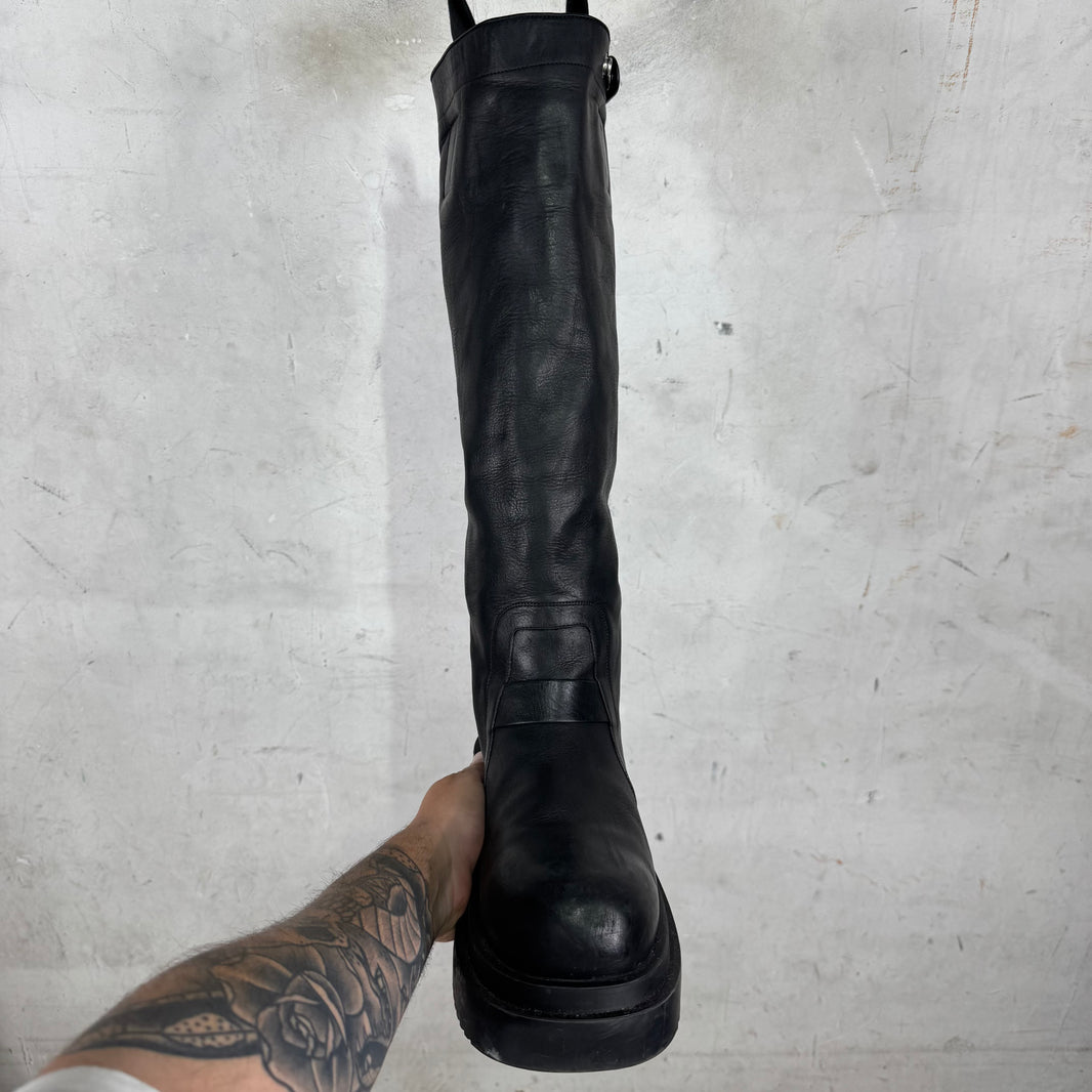 Rick Owens Leather Bogun Knee High Boots