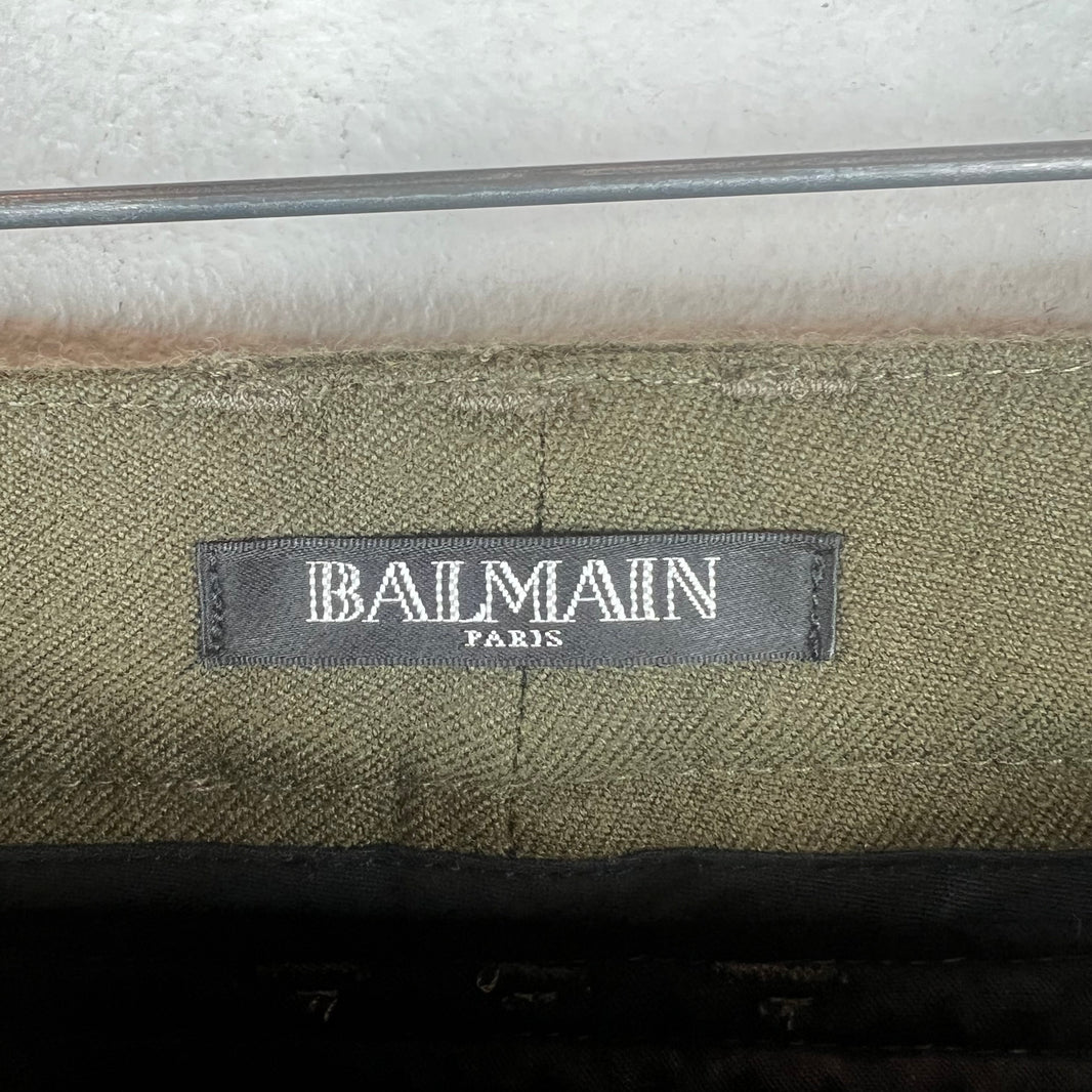 Balmain Green Wool Moto Cargo Pants