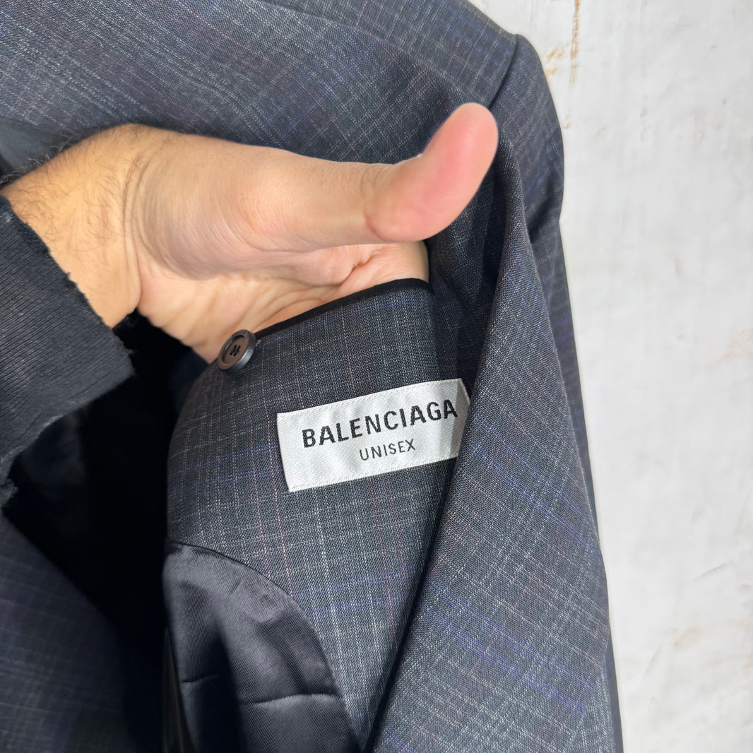 Balenciaga Wide Shoulder Plaid Double Breasted Blazer