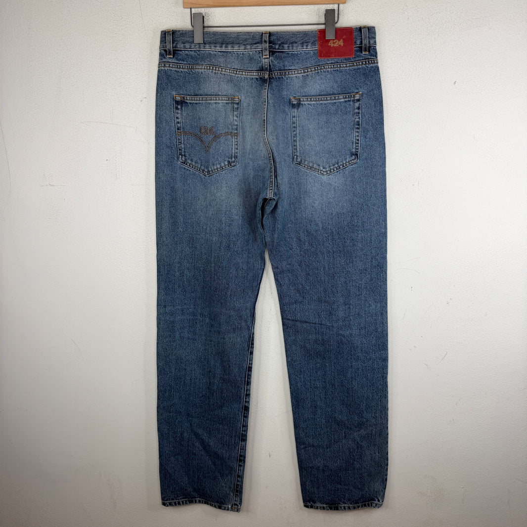 424 Washed Blue Loose 5 Pocket Jeans