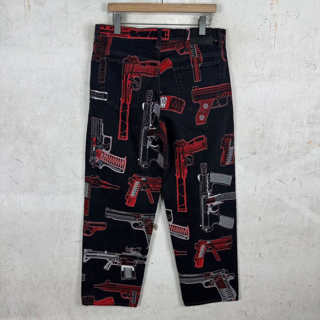 Supreme Black Embroidered Gun Jeans