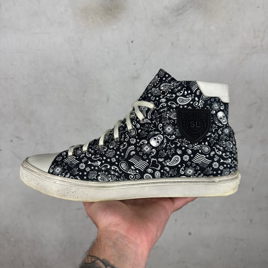Saint Laurent Patterned Canvas Bedford Skull Sneakers