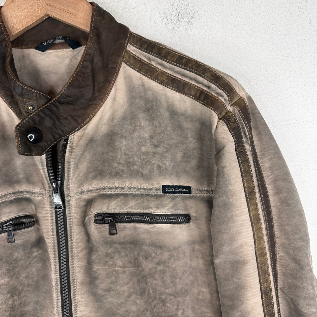 Dolce Gabanna Leather Trim Nylon Racing Jacket