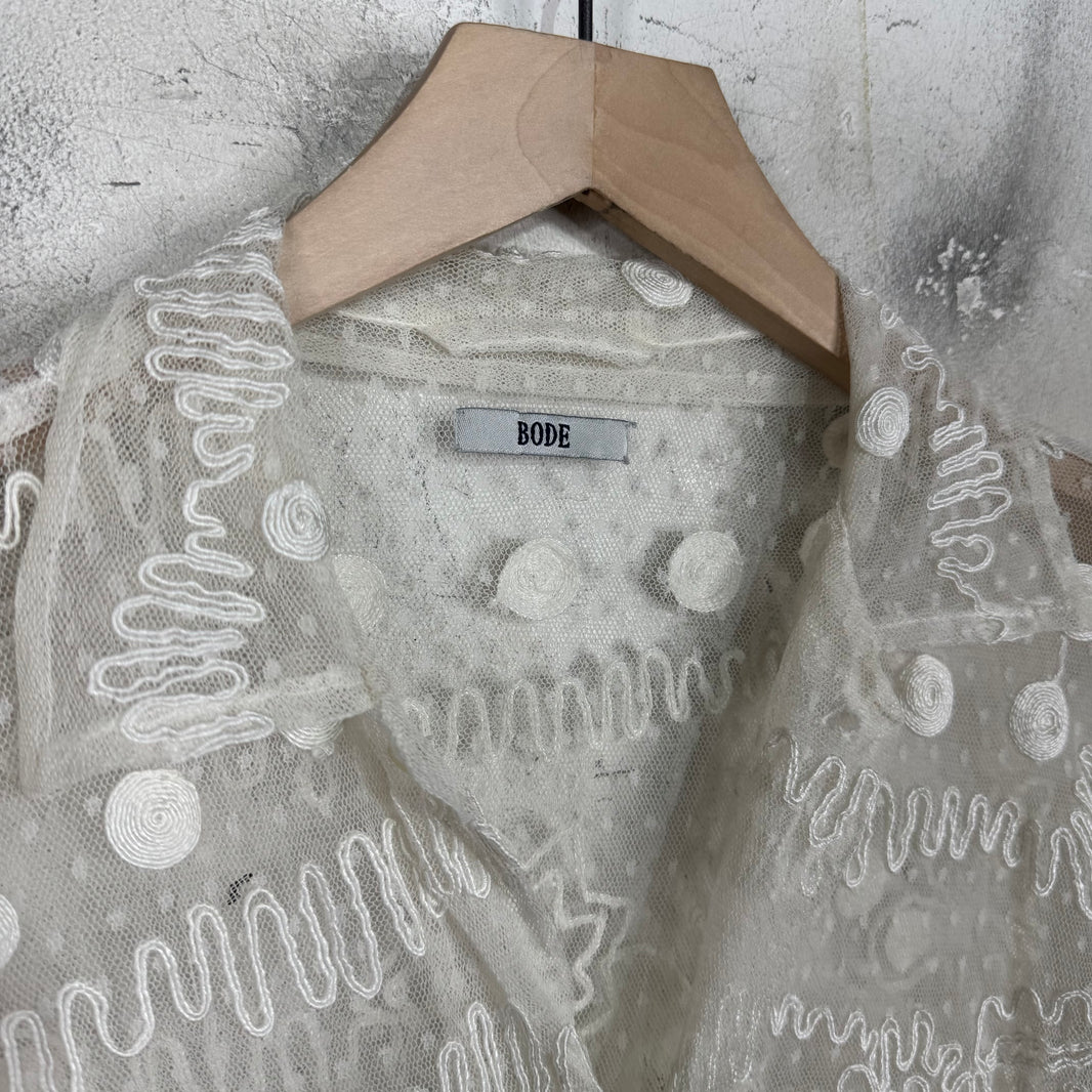 Bode Sheer Stitched Squiggly Shirt