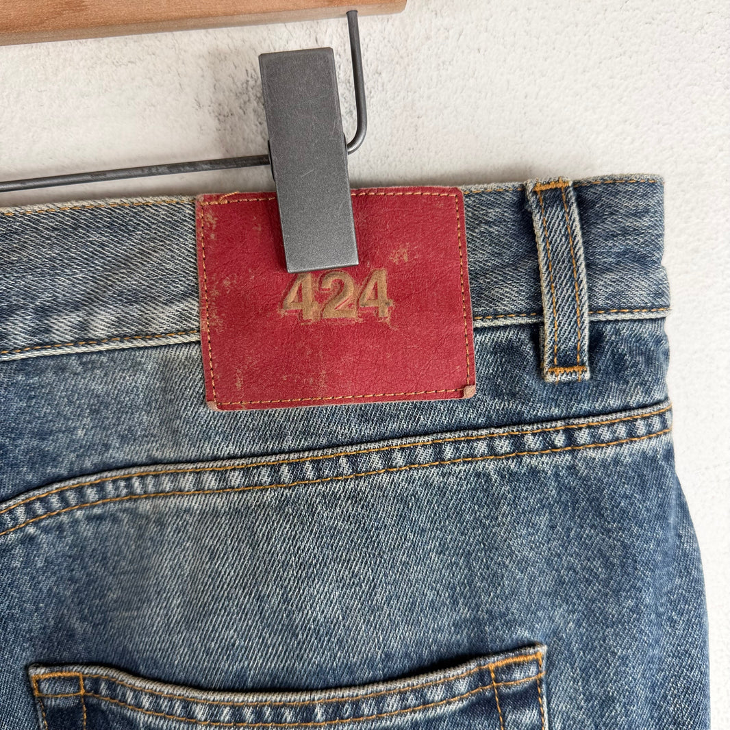 424 Washed Blue 5 Pocket Straight Jeans