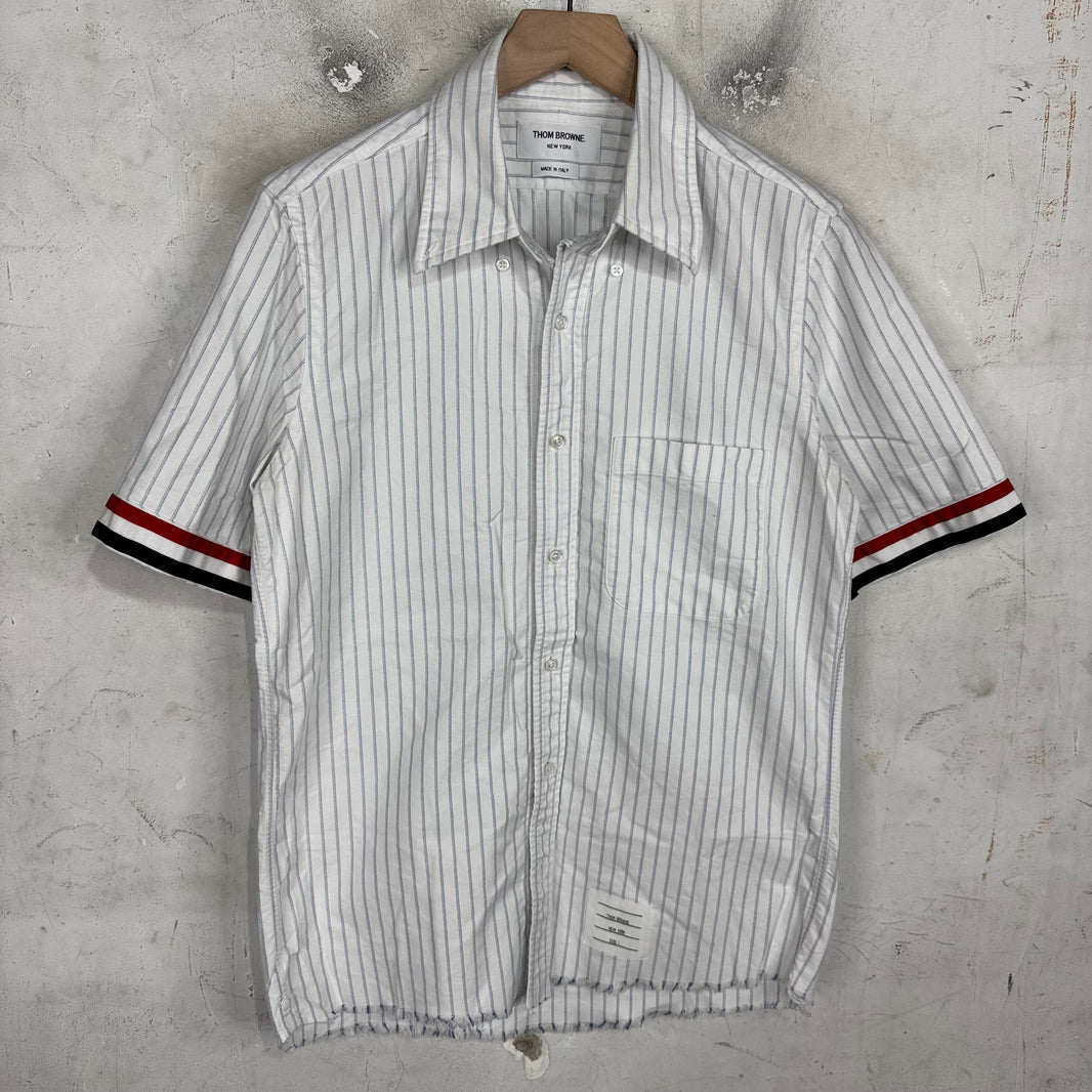 Thom Browne Striped Frayed Hem Sleeve Stripe Shirt