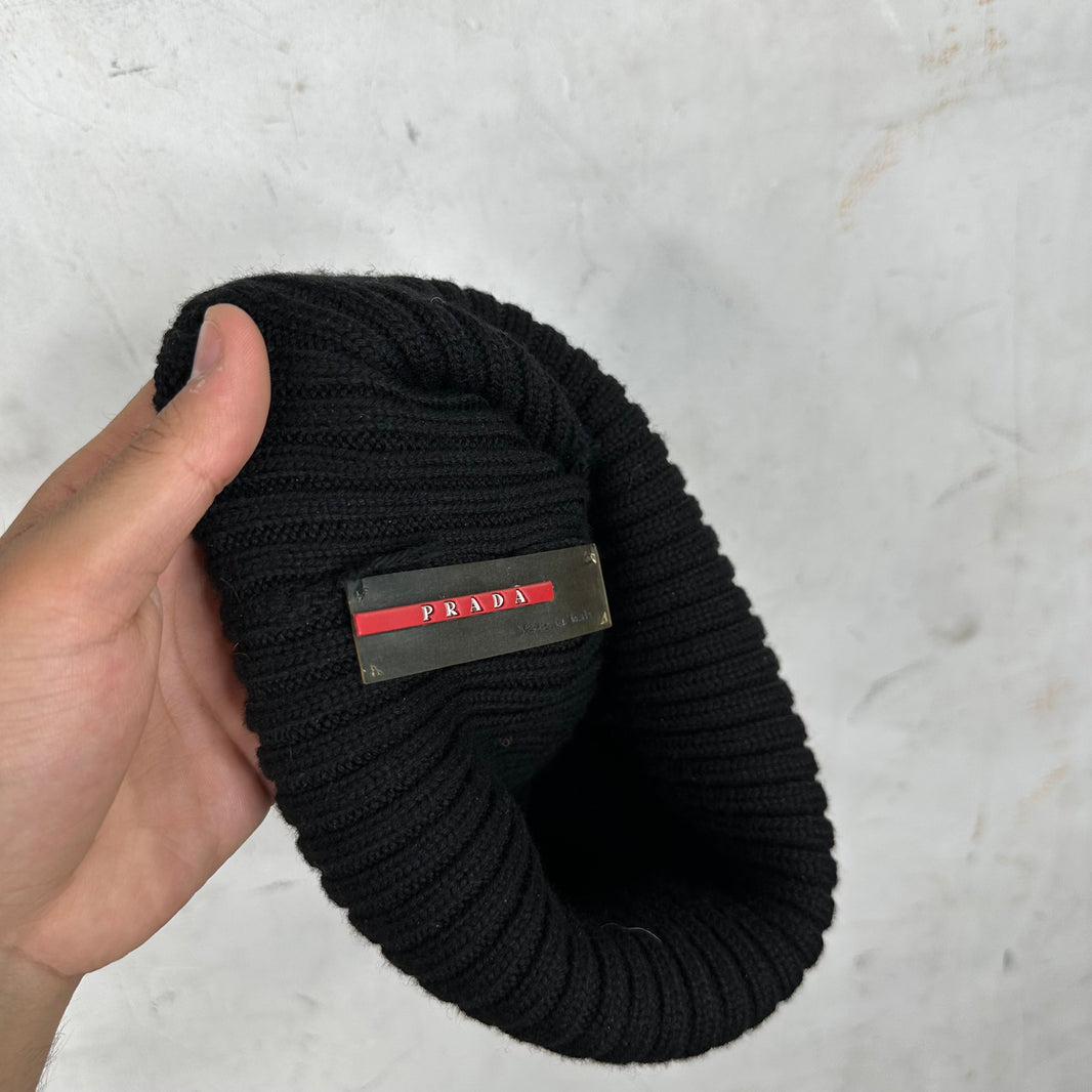 Prada Linea Black Ribbed Beanie