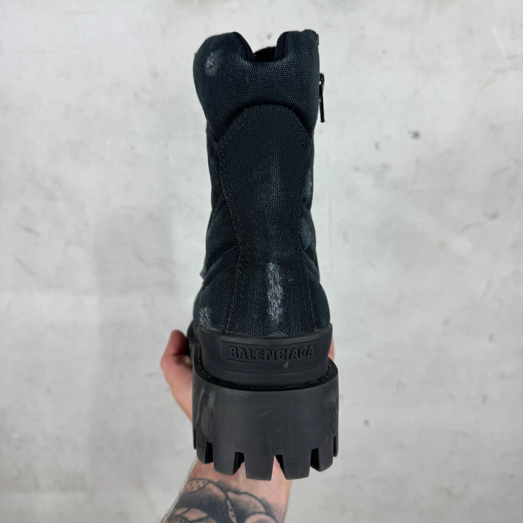 Balenciaga Black Distressed Strike Combat Boots