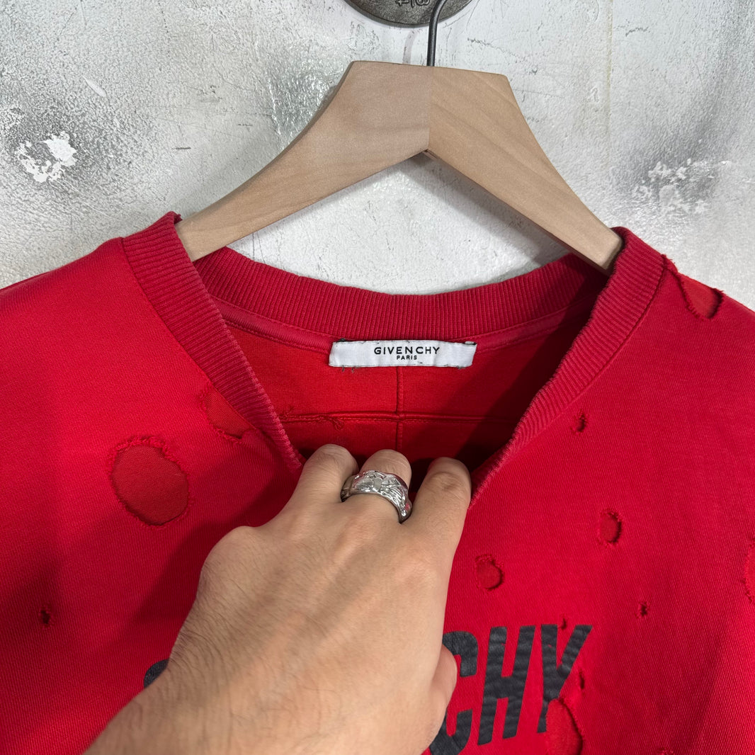 Givenchy Red Distressed Logo Crewneck