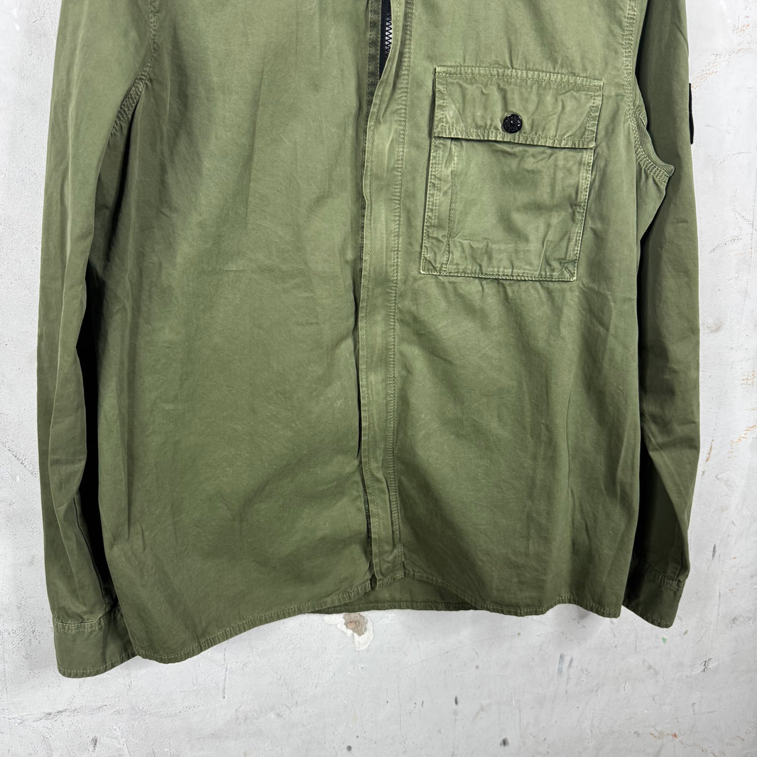 Stone Island Olive Zip Up Military Overshirt