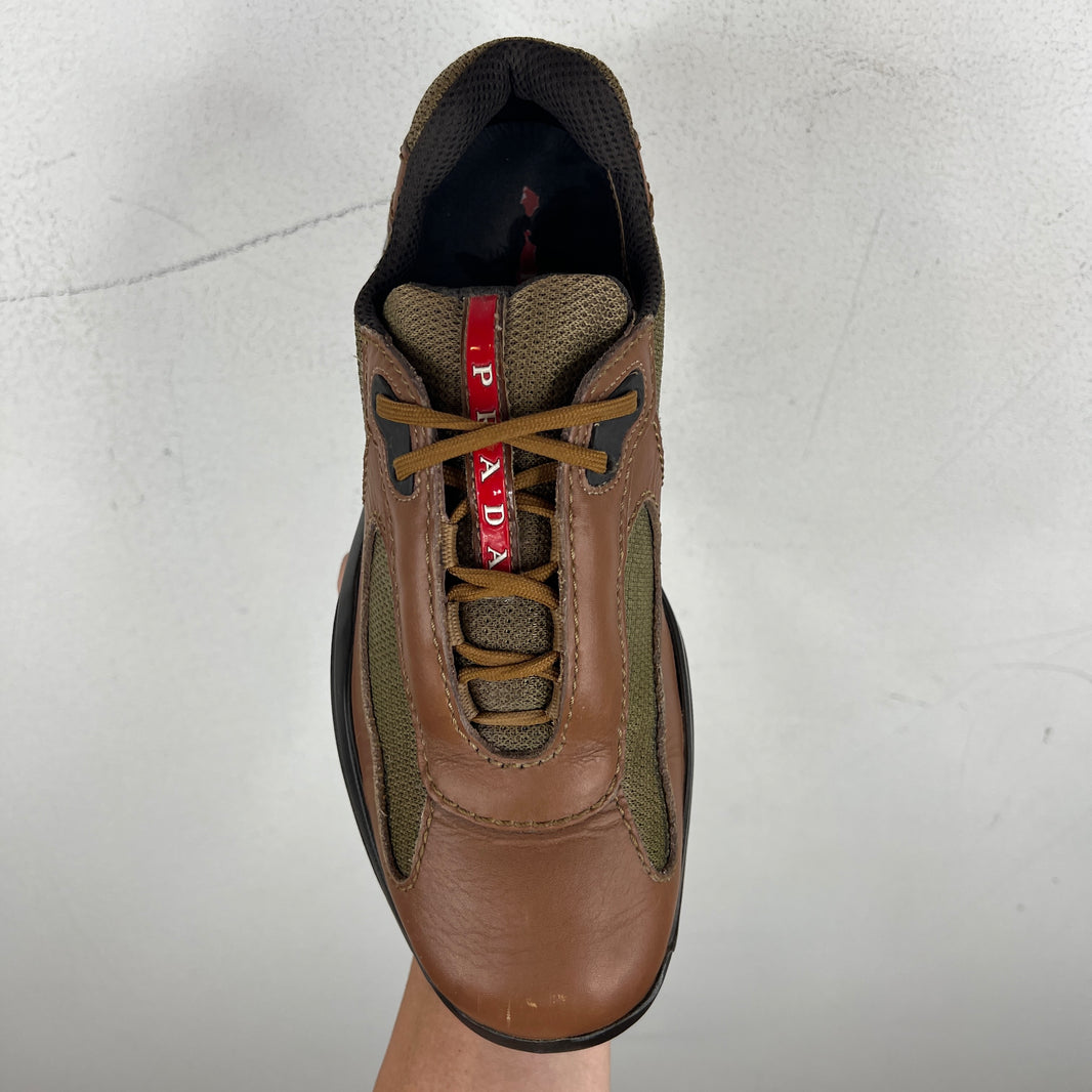 Prada Brown Leather Americas Cup Sneakers