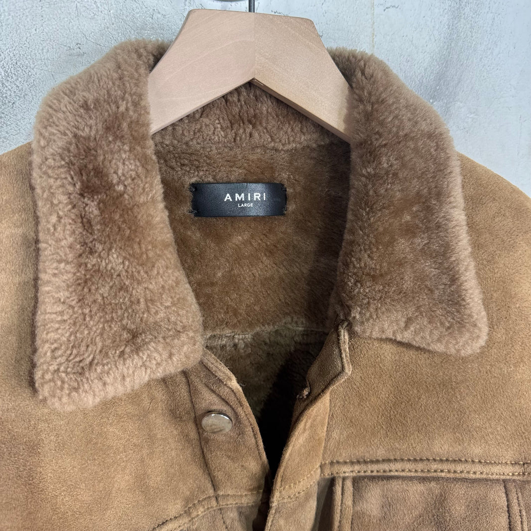 Amiri Suede Shearling Trucker Jacket