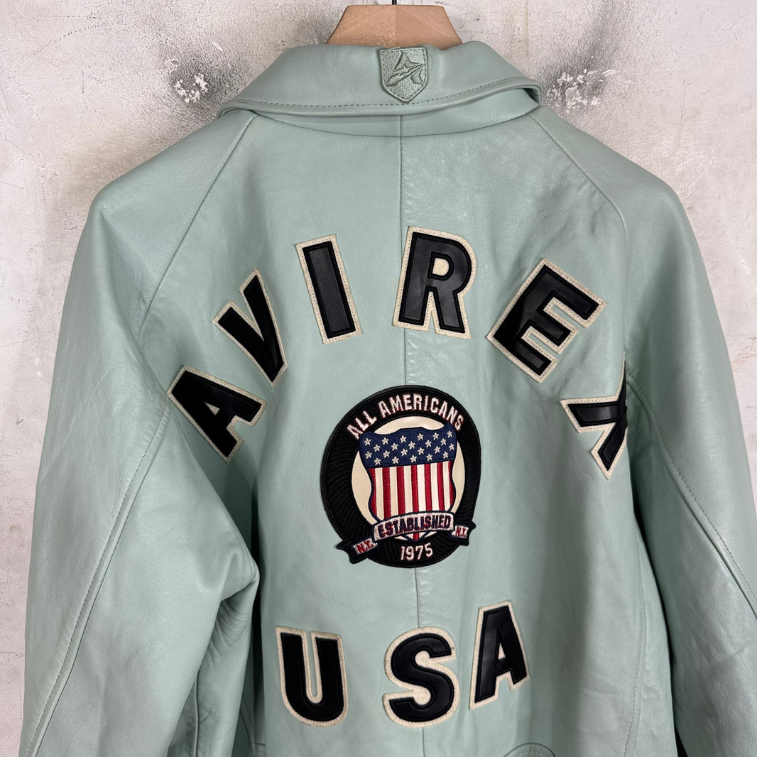 Avirex Teal Leather Crest Jacket