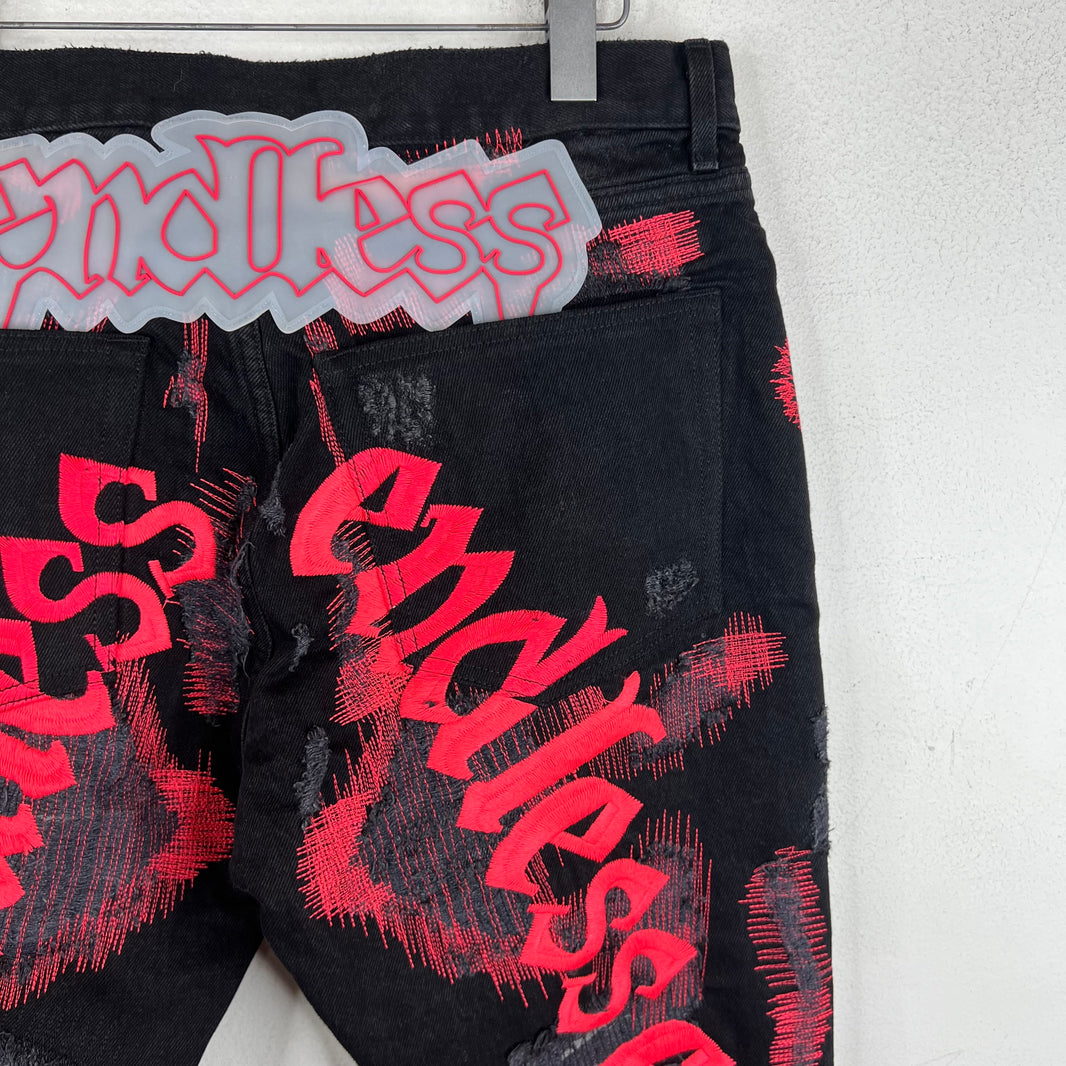 Endless Denim Black/Red Spellout Jeans