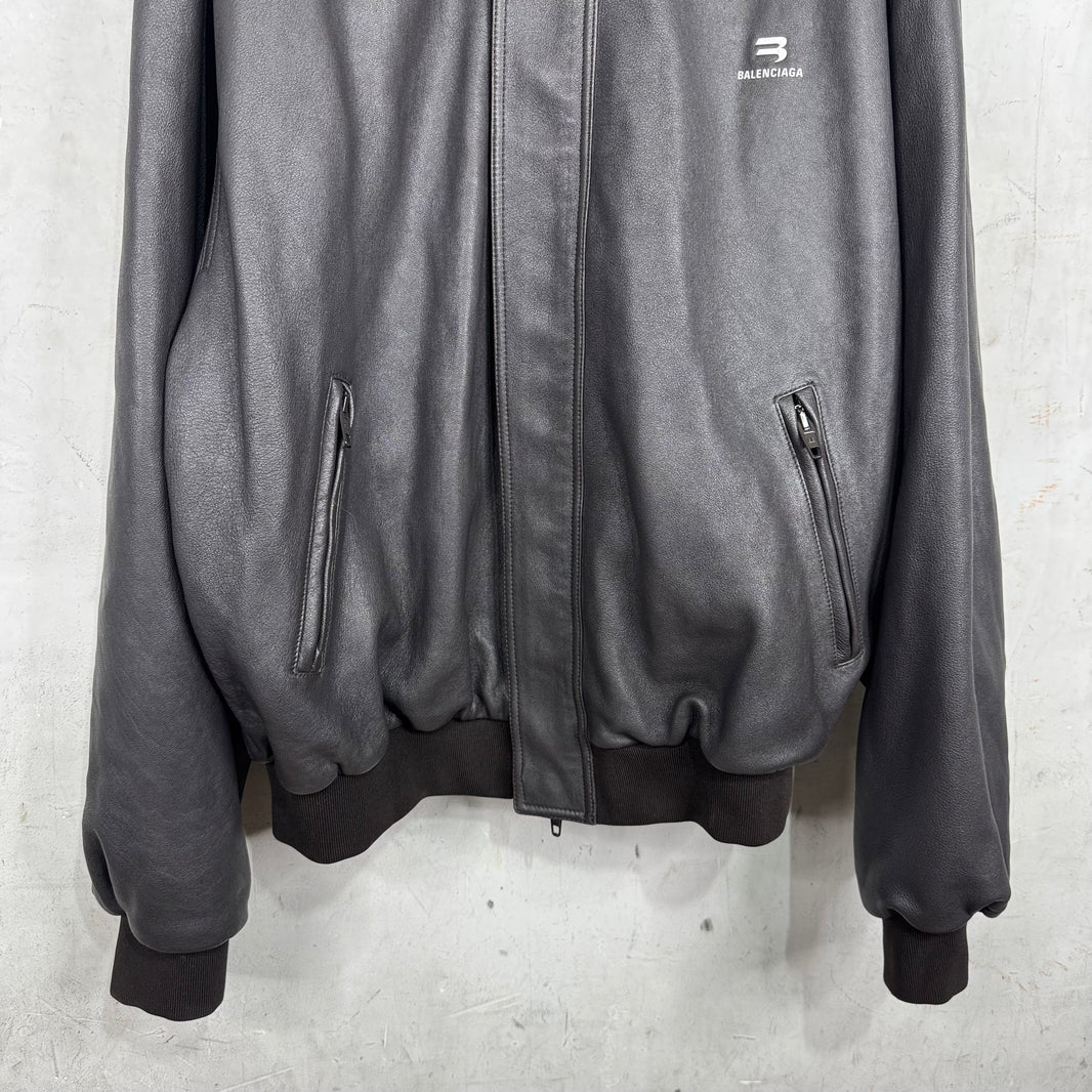 Balenciaga Brown Taxi Hooded Leather Jacket
