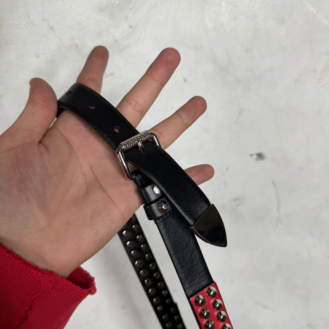 Prada Two Piece Studded Velo Leather Belt