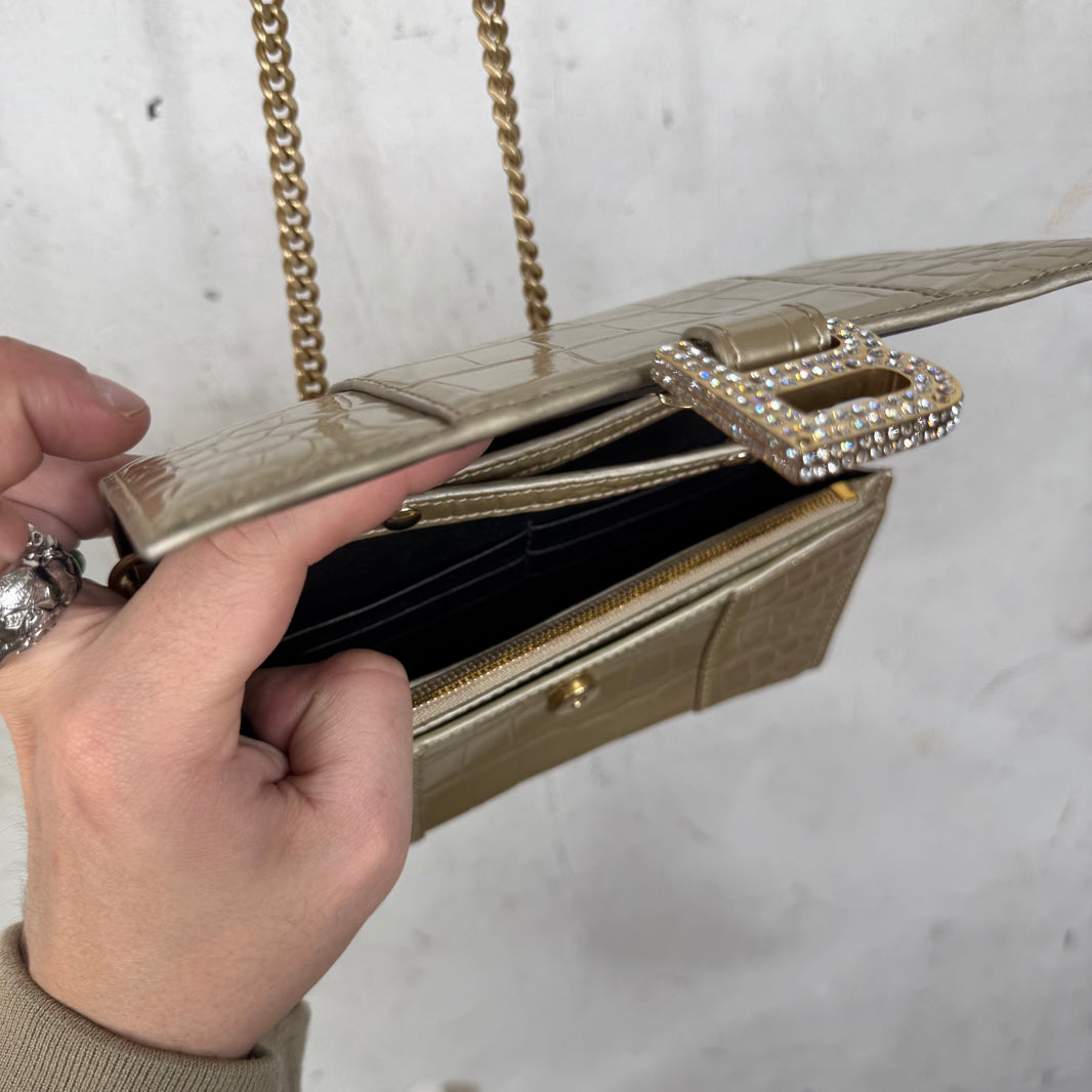 Balenciaga Gold Hourglass Chained Wallet Purse