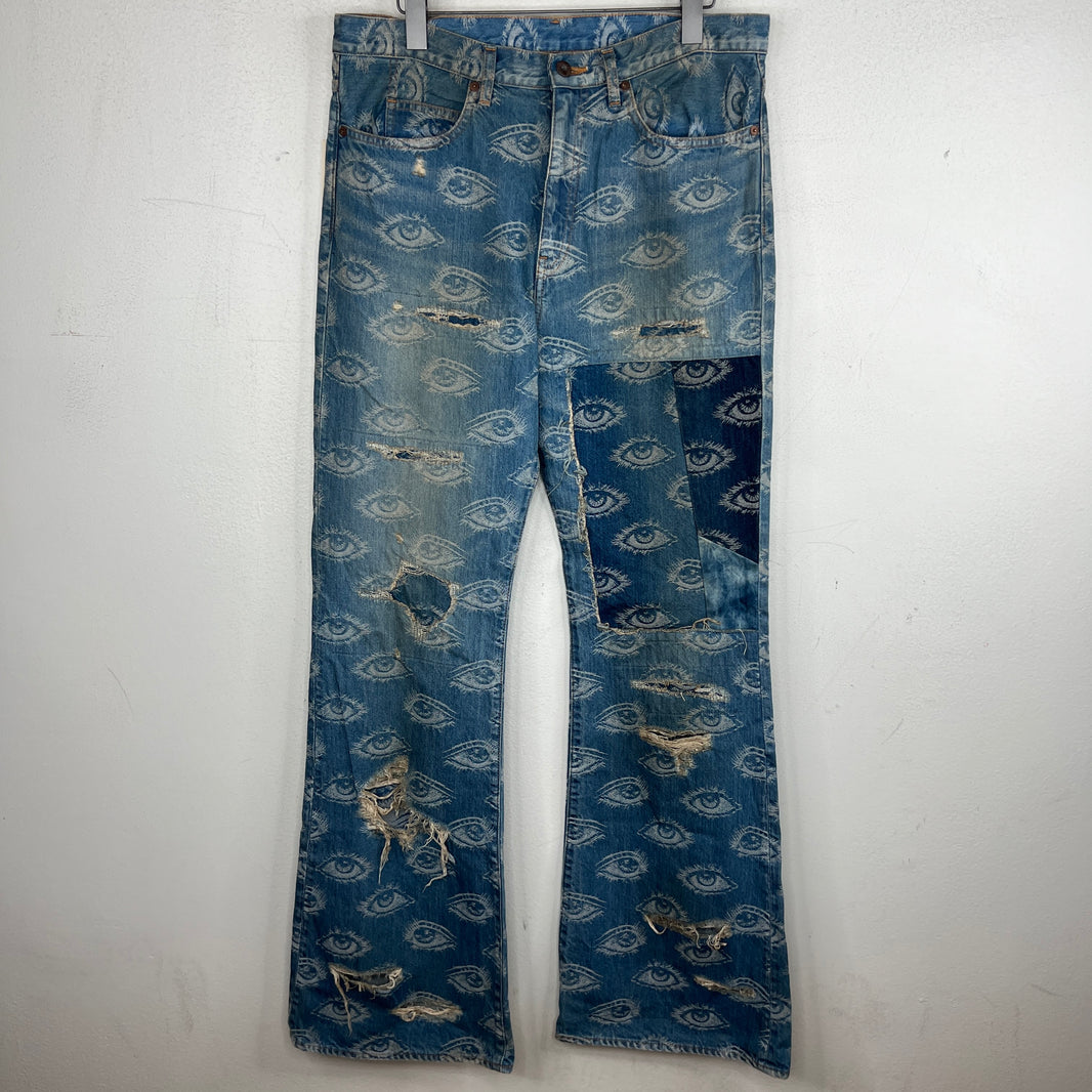Kapital Blue Distressed Speak Easy Flared Denim Jeans