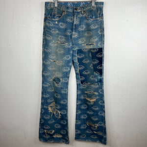 Kapital Blue Distressed Speak Easy Flared Denim Jeans