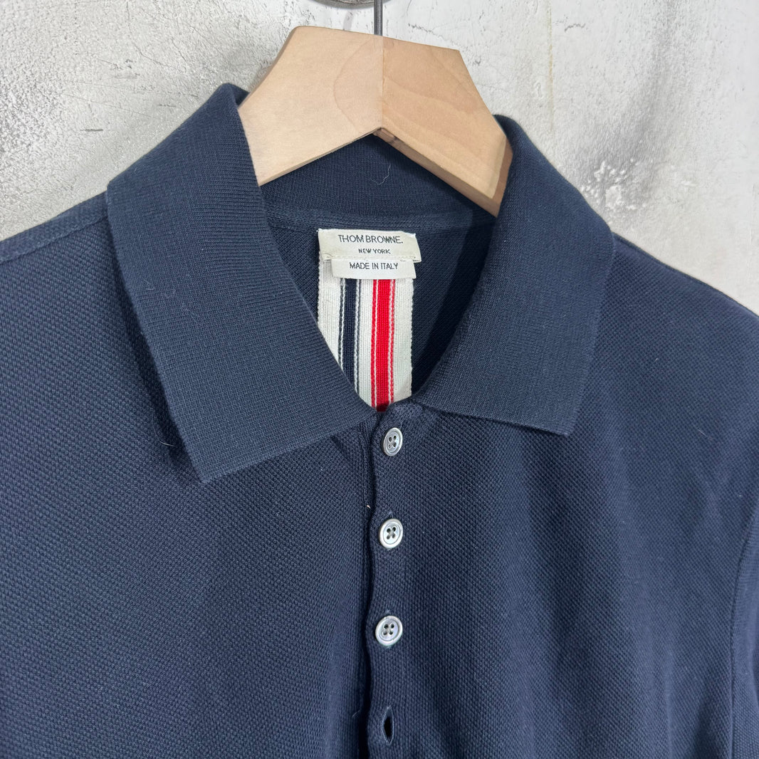Thom Browne Navy Back Striped Polo