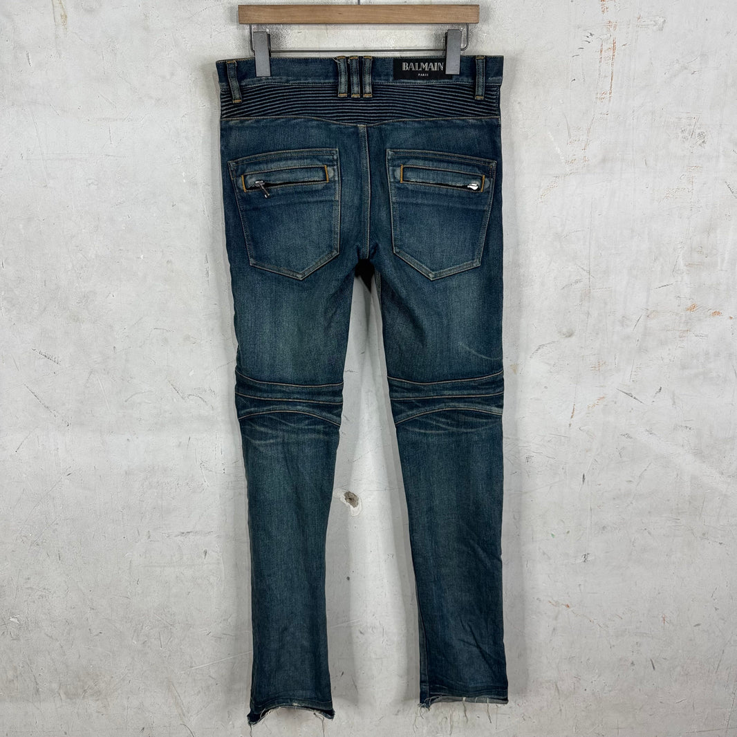 Balmain Medium Wash Biker Jeans