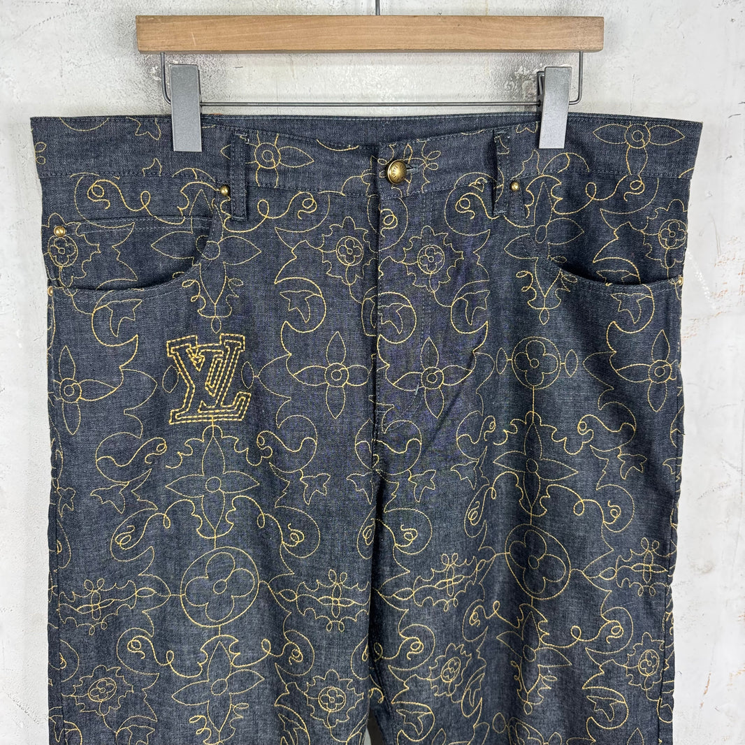 Louis Vuitton Loose Arabesque Embroidered Monogram Jeans