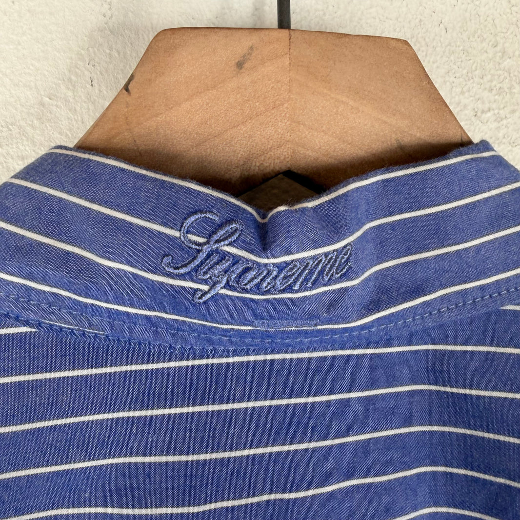Supreme Blue Script Striped L/S Shirt