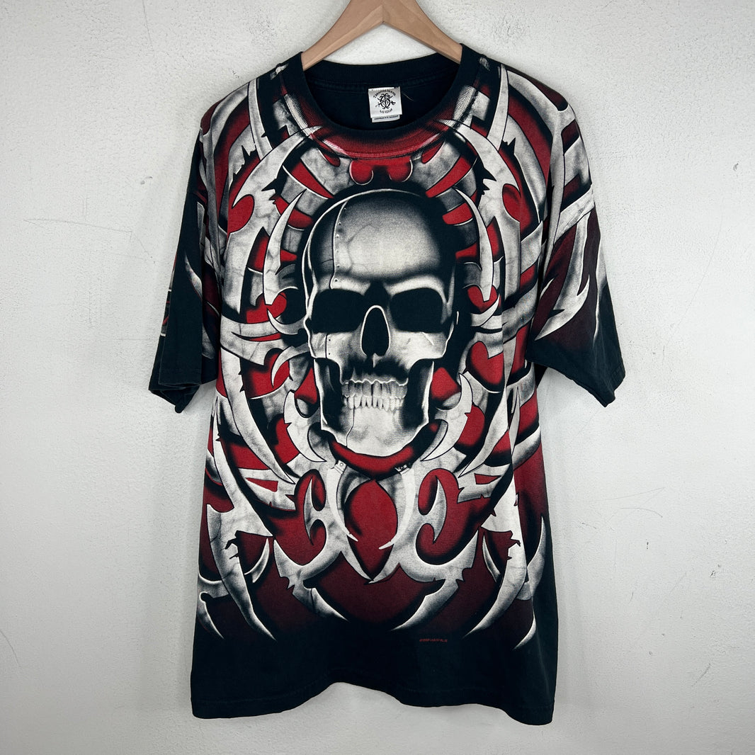 Vintage Tribal Skull Liquid Blue T-Shirt