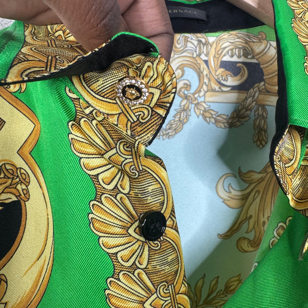 Versace Silk Green Button Up L/S Shirt