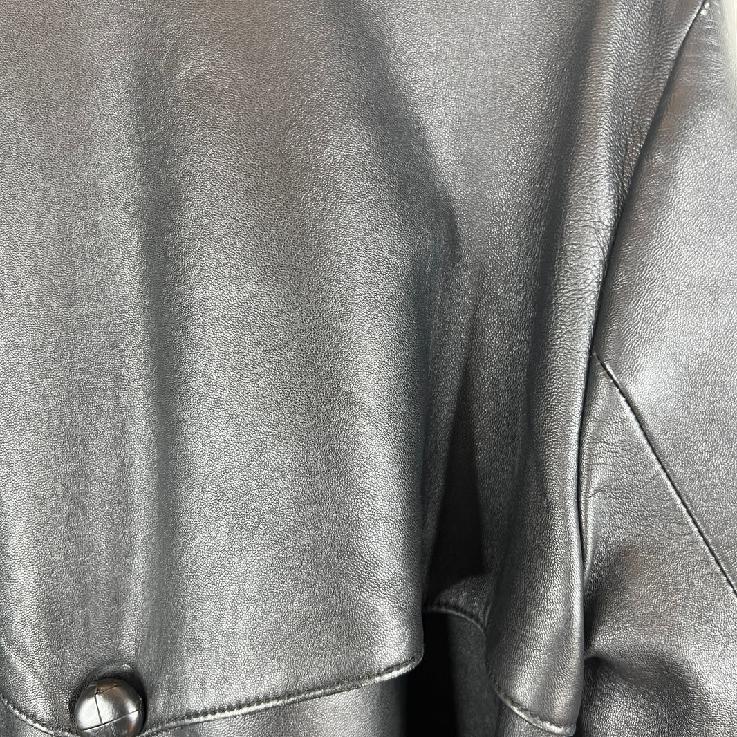 Ernest W. Baker Double Breasted Black Leather Trench Coat