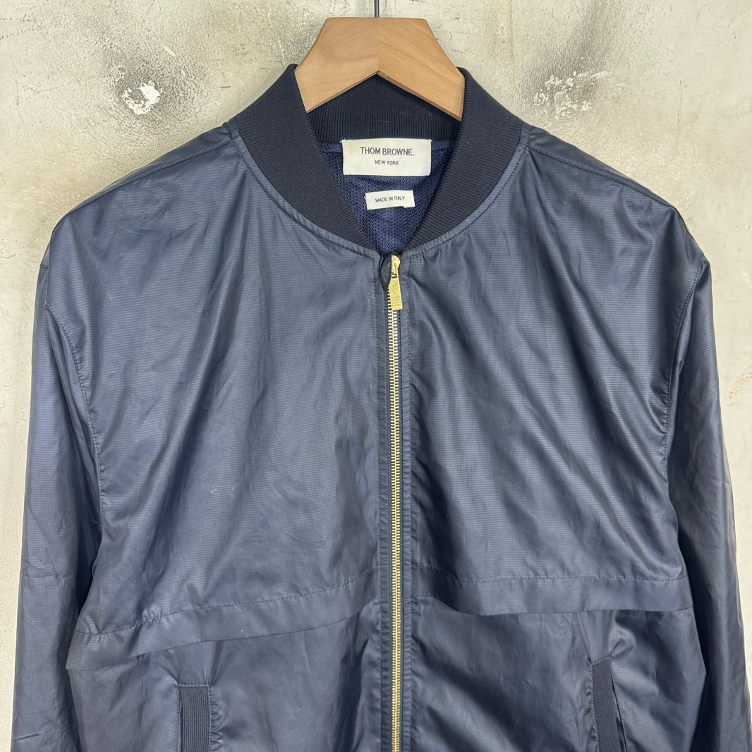 Thom Browne Navy Mesh Back Stripe Windbreaker