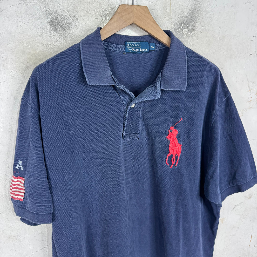 Ralph Lauren Distressed Navy/Red USA Sleeve Pony Polo