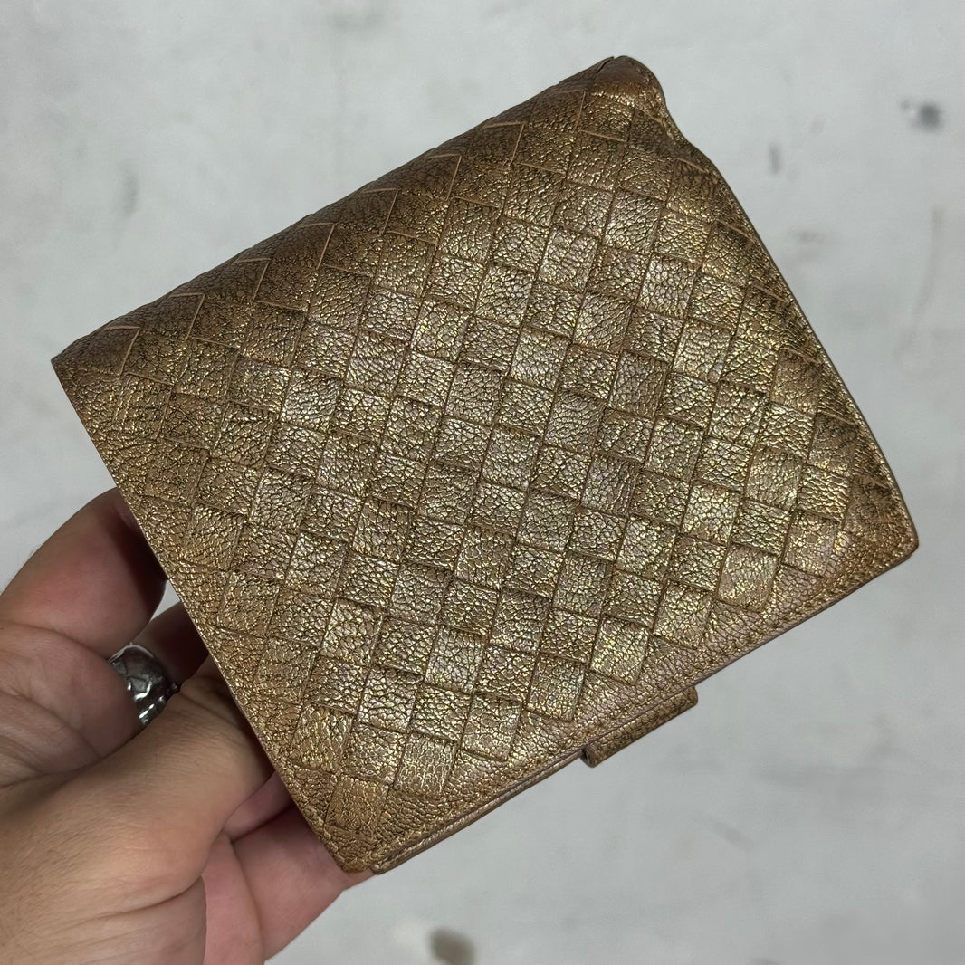 Bottega Veneta Gold Metallic Intrecciato Bi-Fold Wallet