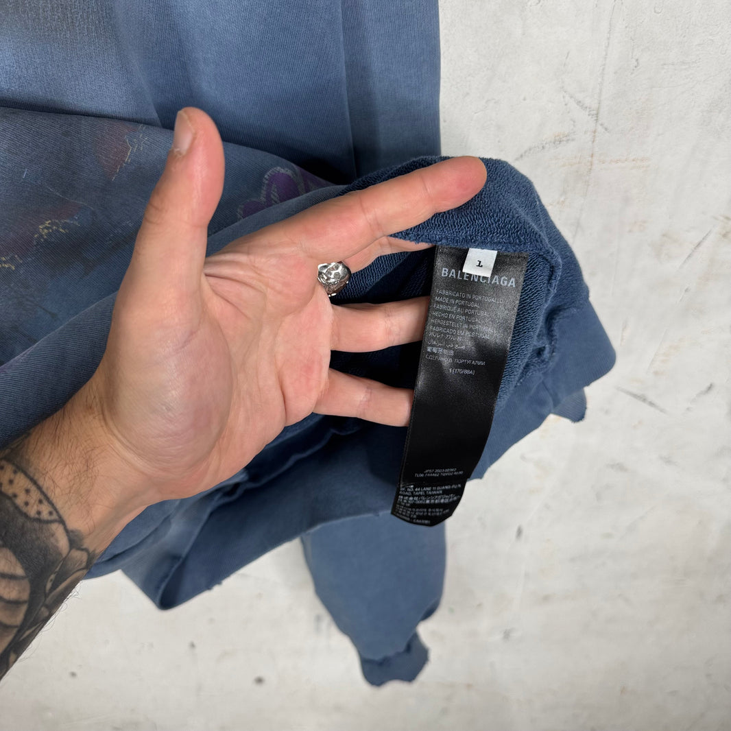 Balenciaga Blue Faded Paris Moon Hoodie