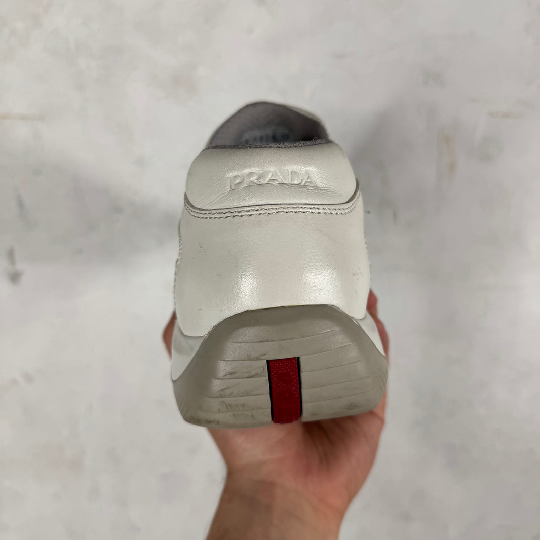 Prada White Perforated Leather Americas Cup