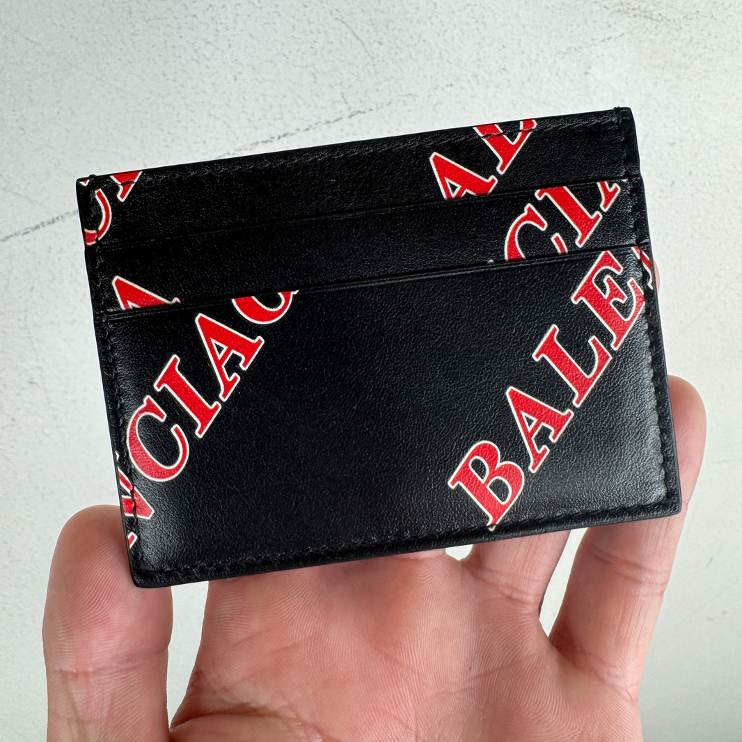 Balenciaga Red Diagonal Logo Card Holder