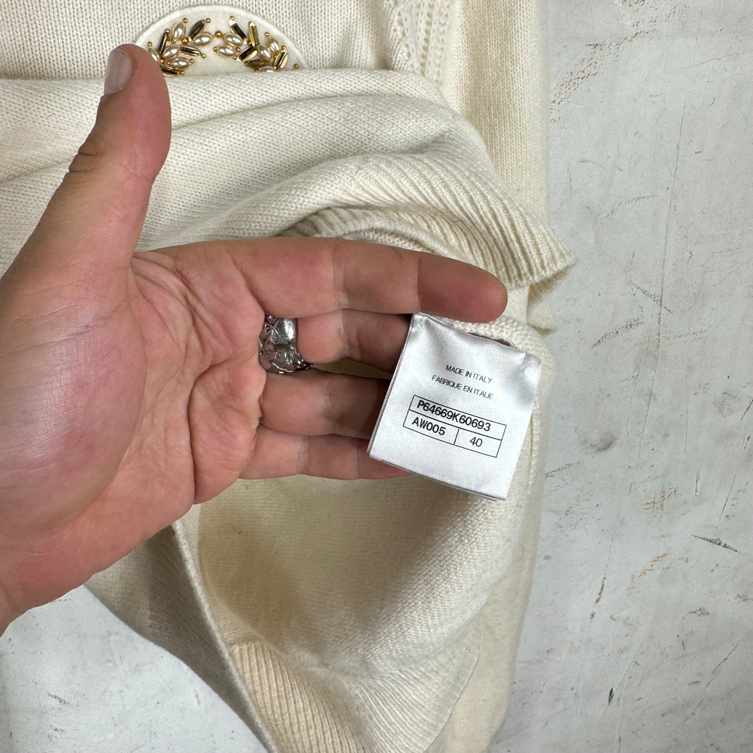 Chanel Women's Beaded Crest Cashmere Sweater