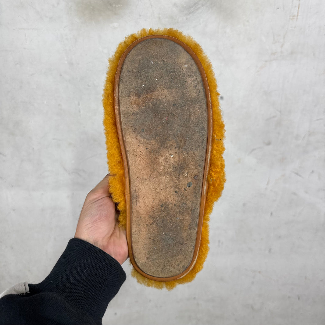 Loewe Orange Shearling Mules