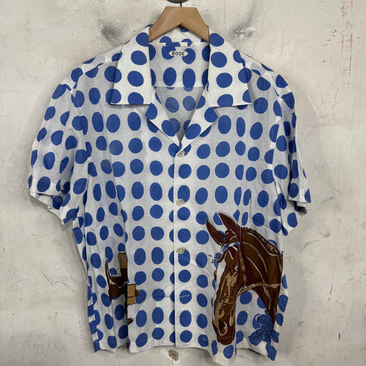 Bode Polka Dot Horse Shortsleeve Button-Up Shirt