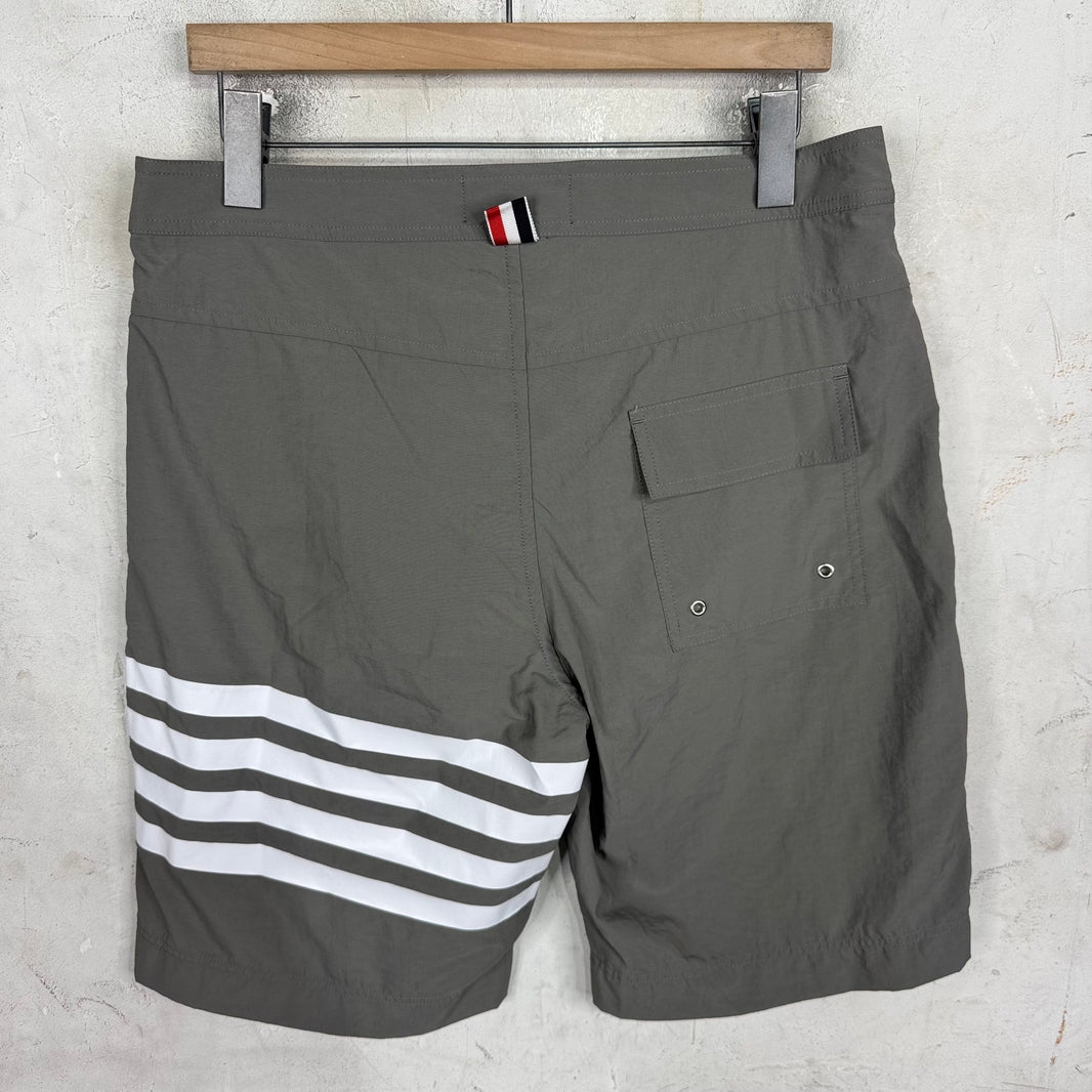 Thom Browne Grey Leg Striped Swim Trunks