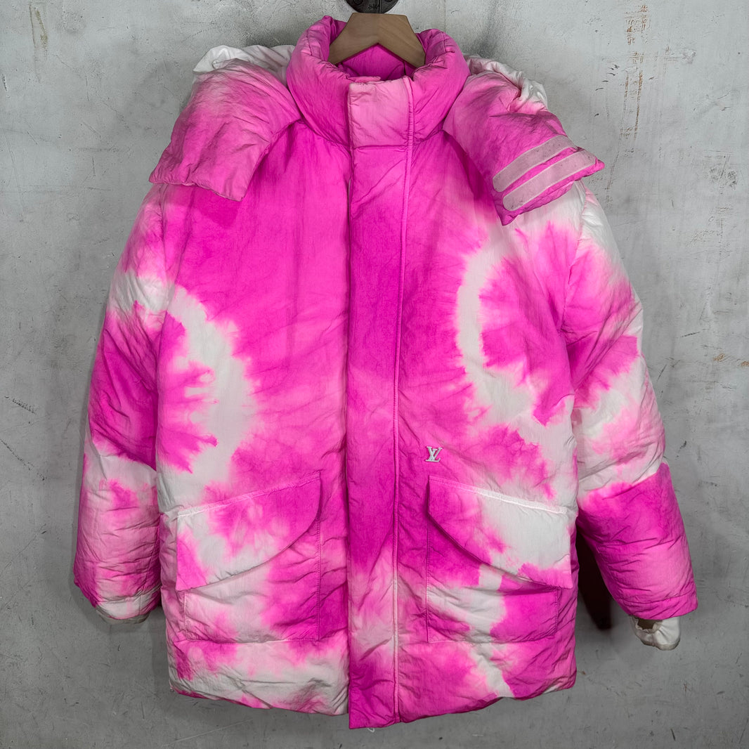 Louis Vuitton Pink/White Tie Dye Hooded Puffer