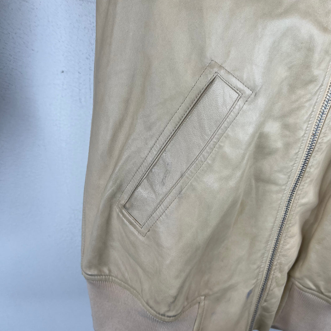 Rick Owens Cream Leather Bomber Jacket