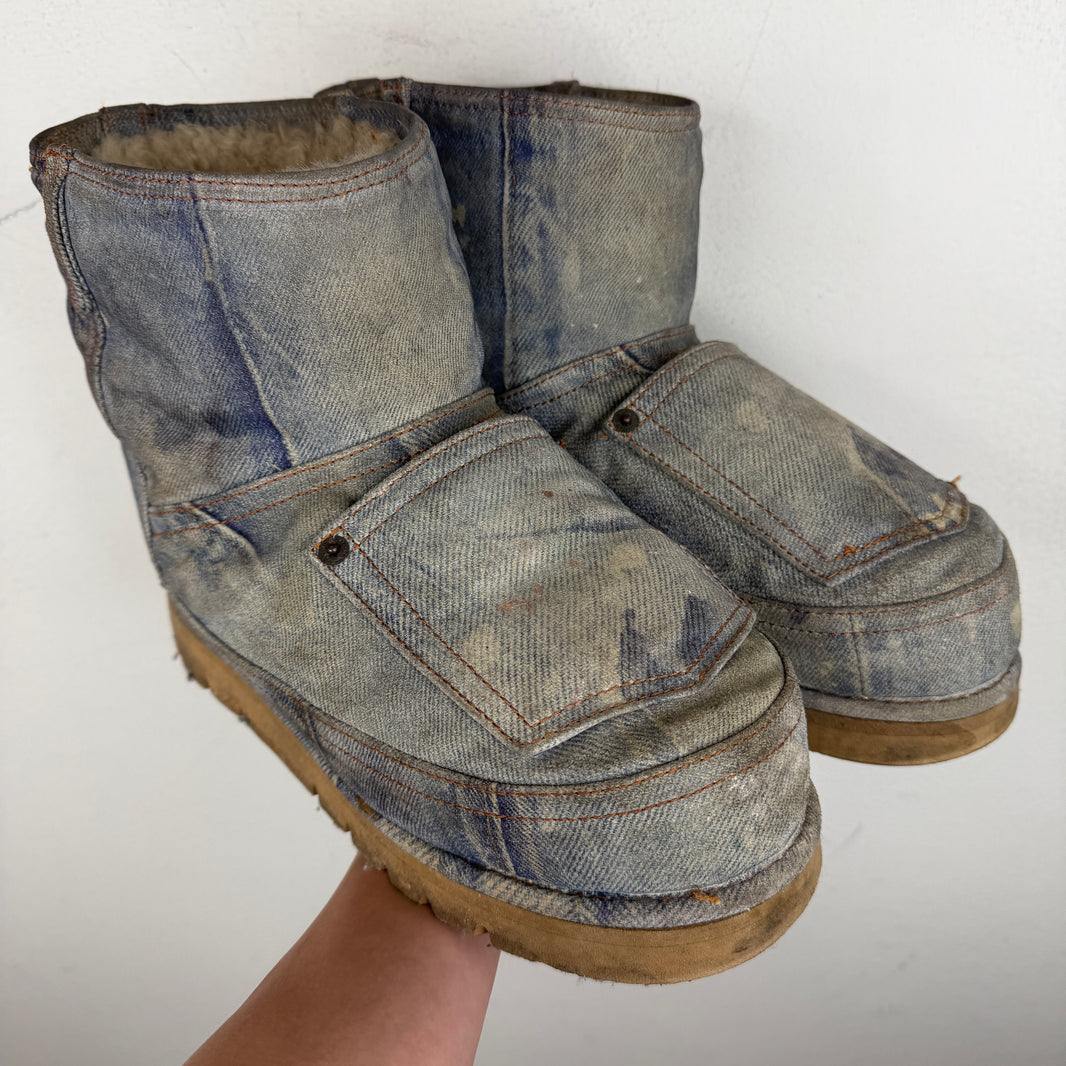 Acne Studios Batter Low Denim Print Boots