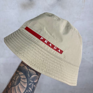 Prada Beige Red Bar Bucket
