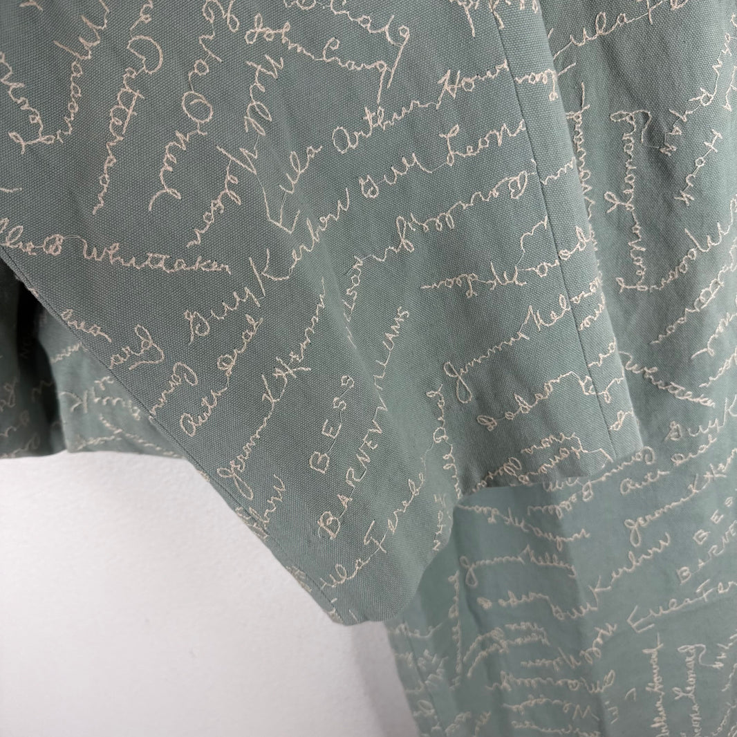 Bode Green Text Chainstitch Trousers